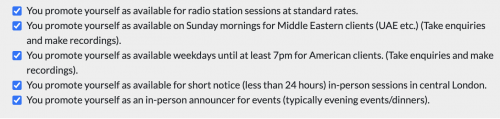 If you perform UK local radio station scripts for the typical standard rates then ensure the top checkbox under 'Special markets you are targeting' is ticked.